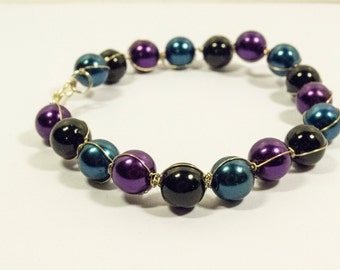 Wired Beaded Violet Dark Blue Black Beads Bracelet - Dark Days Bracelet