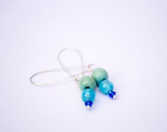 Sea & Sun - Blue Beads Silver Hooks Dangle Earrings