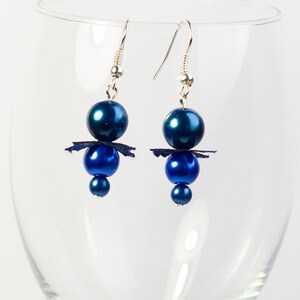 Ocean Breeze - Pretty Blue Beads Dangle Earrings with Ribbon Accent