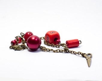 Cranberry dream - Personalized Initial Red Beads Scissors Bracelet