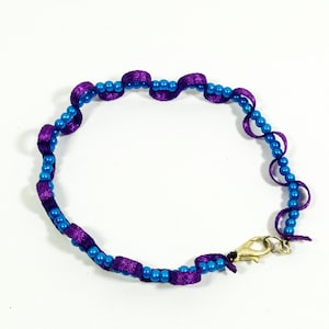 Violet Ribbon and Blue Beads Bracelet - Fancy Fairy Mystery