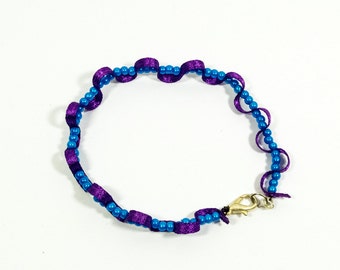 Violet Ribbon and Blue Beads Bracelet - Fancy Fairy Mystery