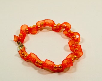 Orange Ribbon and Beads bracelet - Orange Mist for Funky Days