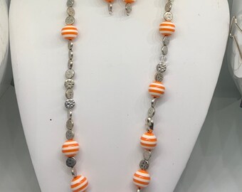 Whimsical Orange striped earing/necklace combo!!