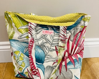 Tropical Floral Tote Bag, large tote bag, beach bag, large Shopper, change bag, work bag