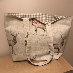 Stag Large tote bag, beach bag, shopping bag, holiday bag, beige stag fabric, reusable bag