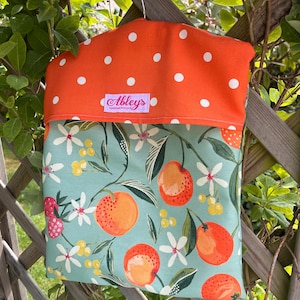 Handmade Peg Bag: Orange Print Clothespin Holder