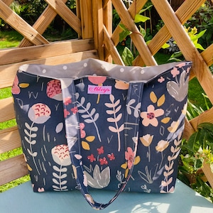 Navy floral Large tote bag, shoulder bag, beach bag, work bag, day bag, shopping bag, large beach bag, change bag, Reusable Bag