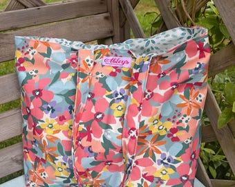 Bright Floral Tote Bag,  Fabric Beach Bag, large tote bag