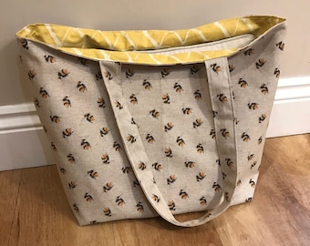 Bolsa de tela con estampado de abejas, bolsa de tela grande,