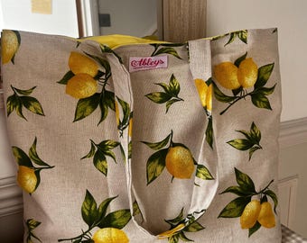 Lemon Tote Bag, large tote bag, Fabric Beach Bag