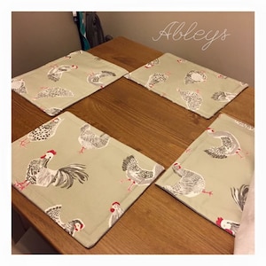 Placemats, tableware, set of placemats, fabric placemats, mats, tablemats, chicken mats, rooster .