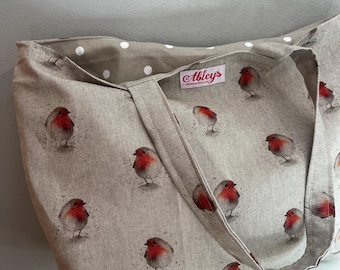 Robin Print Tote Bag, large tote bag,  Fabric Shopping Bag