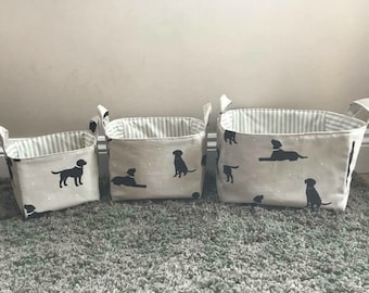 Black labrador Set of storage fabric baskets large , medium and small