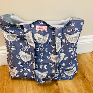 Blue bird large tote bag, shoulder bag, blue bird, beach bags, shopping bag, canvas bag, reusable bag