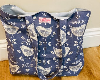 Duża torba materiałowa Blue Bird, torba na ramię, niebieski ptak, torby plażowe, torba na zakupy, torba płócienna, torba wielokrotnego użytku