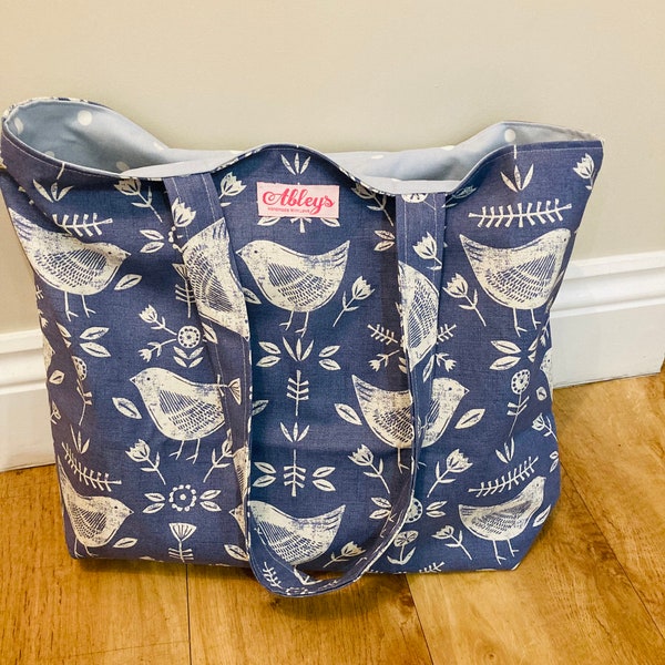 Blue bird large tote bag, shoulder bag, blue bird, beach bags, shopping bag, canvas bag, reusable bag