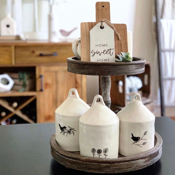 Home Sweet Home Wood Tag Mini Sign Tiered Tray Decor Etsy