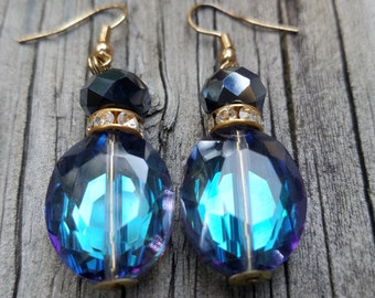 Burmuda Blue Crystal Statement Earrings - Blue Jewelry - Crystal Statement Earrings - Crystal Earrings - Teardrop Earrings