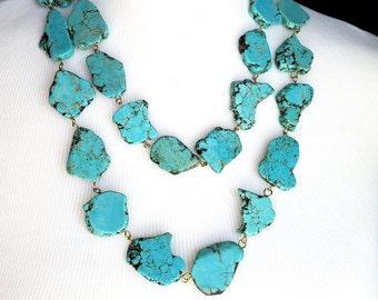 Double Strand Turquoise Statement Necklace Set - Turquoise Jewelry - Stone Statement Necklace