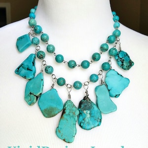 Turquoise Bib Statement Necklace Gift for Women- Stone Statement Jewelry- Dangle Necklace- Necklace for Girlfriend- Beaded Tribal Necklace