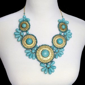 Turquoise Statement Necklace - Bib Bubble Big Bold Chunky Unique Bead Bib Statement Necklace