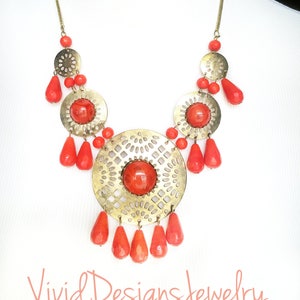 Orange Statement Necklace - Burnt Orange Statement Necklace- Tribal Statement Necklace- Orange Bib Bubble Statement Necklace- Orange Jewelry