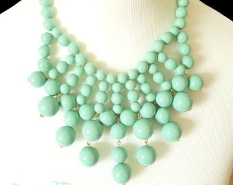 Seafoam Green Mint Statement Necklace - Bib Bubble Statement Mint Green Statement Necklace - Necklace - Big Bold Chunky Bib necklace!