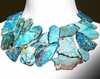 Ocean Blue Bib Statement Necklace- Sea Sediment Jasper Stone Statement Jewelry- Mom Gift- Best Jewelry Gift for Her- Gift For Wife