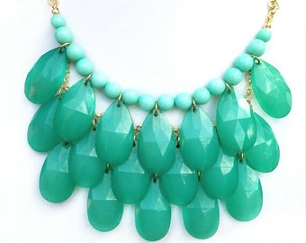 Mint Bib Statement Necklace - Bib Bubble Statement Necklace - Teardrop Beads - Teardrop Necklace - Stormy Seas Necklace - Mint Jewelry