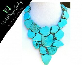 Turquoise Triangle Necklace - Triangle Jewelry -Statement Necklace -Bib Neclace - Turquoise Bib Jewelry Gift -Bib Necklaces for Women