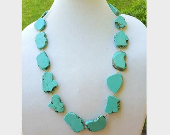Long Turquoise Statement Necklace - Turquoise Jewelry - Stone Statement Necklace