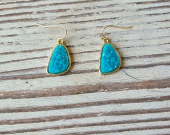 Ocean Blue Teardrop Statement Earrings - Ocean Blue Jewelry - Druzy Stone Statement Earrings