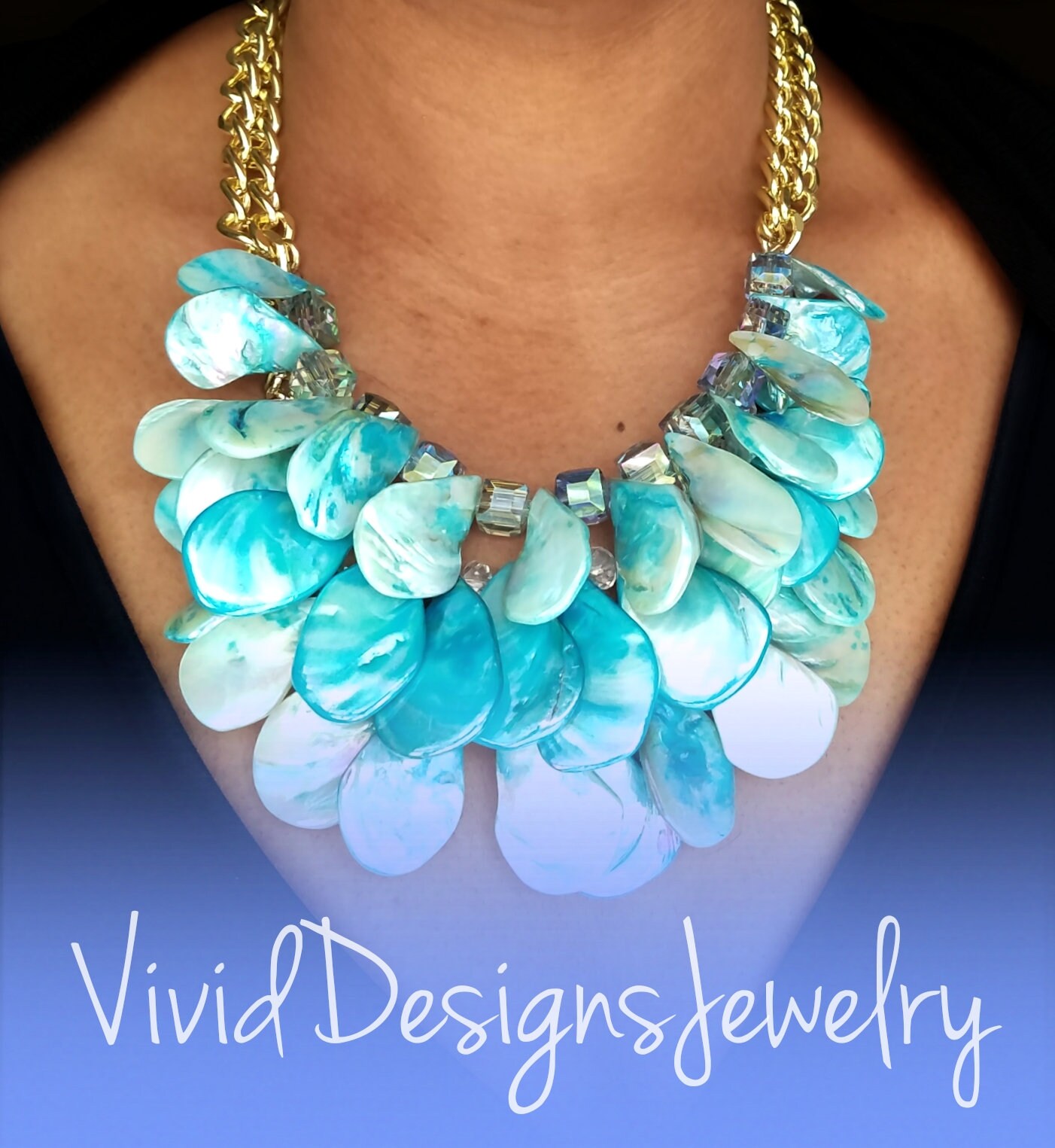 Abalone Necklace Sea Shell Gemstone Beach Necklace Blue Etsy