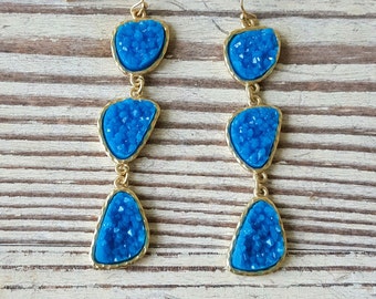 Sapphire Blue Statement Earrings - Sapphire Blue Layered Jewelry - Druzy Stone Statement Earrings