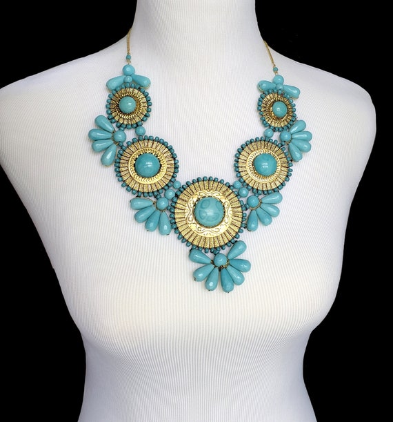 Blue & Green Necklace, Sky and Sea-line Statement Necklace, multi stra –  Polka Dot Drawer