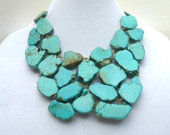 Turquoise Statement Necklace- Turquoise Bib Jewelry- Turquoise Stone Statement Necklace- Bold- Chunky Turquoise Necklace- Bubble Necklace