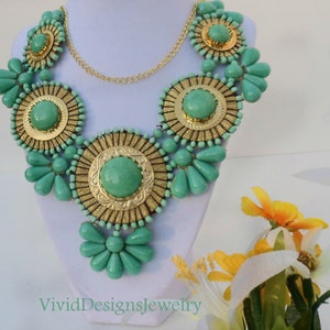 Seafoam Mint Green Bib Statement Necklace Statement Jewelry Chunky Bib Bubble Statement Necklace image 4