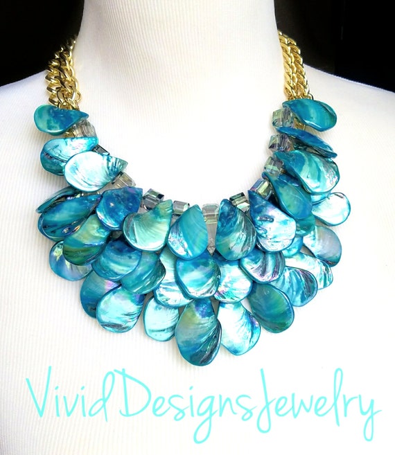 Abalone Necklace Sea Shell Gemstone Beach Necklace Blue Etsy