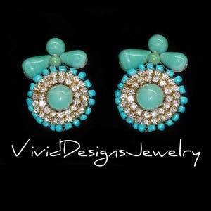 Seafoam Mint Green and Crystal Statement Earrings - Statement Jewelry