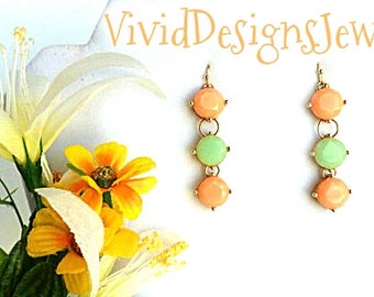 Coral Earrings - Coral and Mint Drop Statement Earrings - Peach Earrings