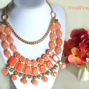 Coral Statement Necklace - Coral Briolette Big Chunky Bib Bubble Statement Necklace.