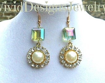 Crystal and Pearl Chandelier Earrings Crystal and Pearl Dangle Statement Earrings- Bride- Wedding Earrings