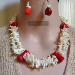 Chunky white coral necklace,red coral necklace,white coral statement necklace,baroque Necklace-Coral Jewelry baroque pearls,coral earring