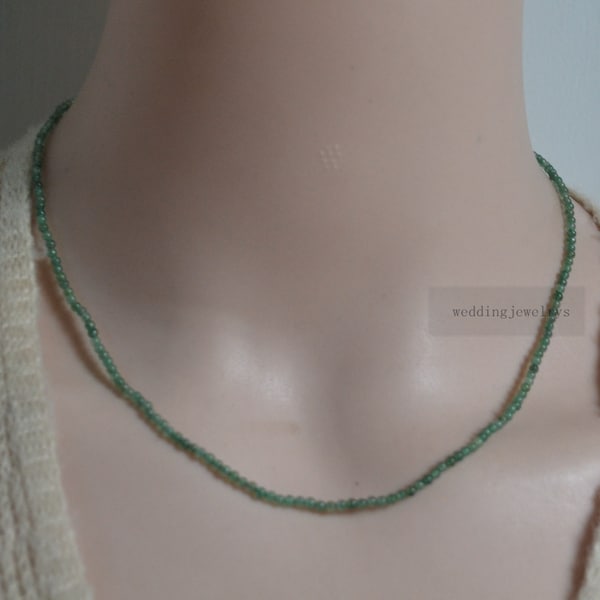 Natural Green Aventurine Stone Round Beaded Necklace,small natural green jade necklace,2mm Necklace for men and women,green beaded necklace