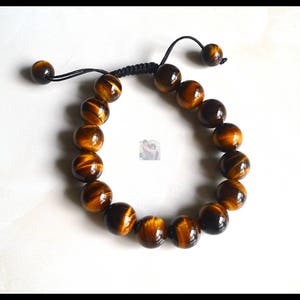Tiger Eye 14 mm Round Stretchy String Bracelet, Men Bracelet, Yellow Brown Bracelet,  Big bead bracelet, Hand Made,Knotted bracelet