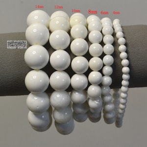 White Mother of Pearl Bracelet, Round Shell Beads, Healing Bangle