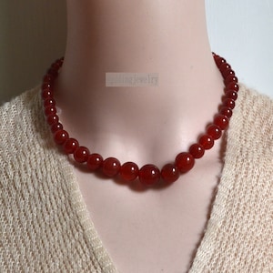 Handmade Red Agate Stone Beaded Necklace
