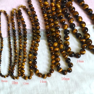 Tijgeroog ketting, Tijgeroog edelsteen ketting vergulde ketting, edelsteen kralen, man, vrouw, klassieke ketting, spiritualiteit, bidden, yoga