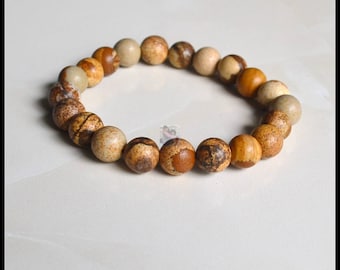 Picture Jasper Stone Beaded Bracelet, Calming Yoga Jewelry